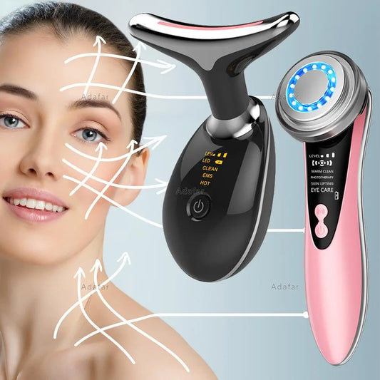 Micro-Current  Neck/Face Massger Ultrasonic Anti-Aging Wrinkle Remover Facial Lift Machine Photon Therapy Treatment EMS Ionic Skin Rejuvenation Face Tighten Tool