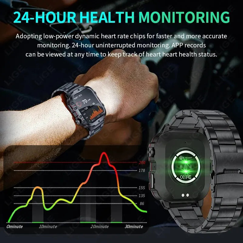 LIGE Smart Watch 1.96 Inch Screen 420 MAh Bluetooth Call Voice Assistant Watch Sports Fitness Waterproof Smartwatch For Men