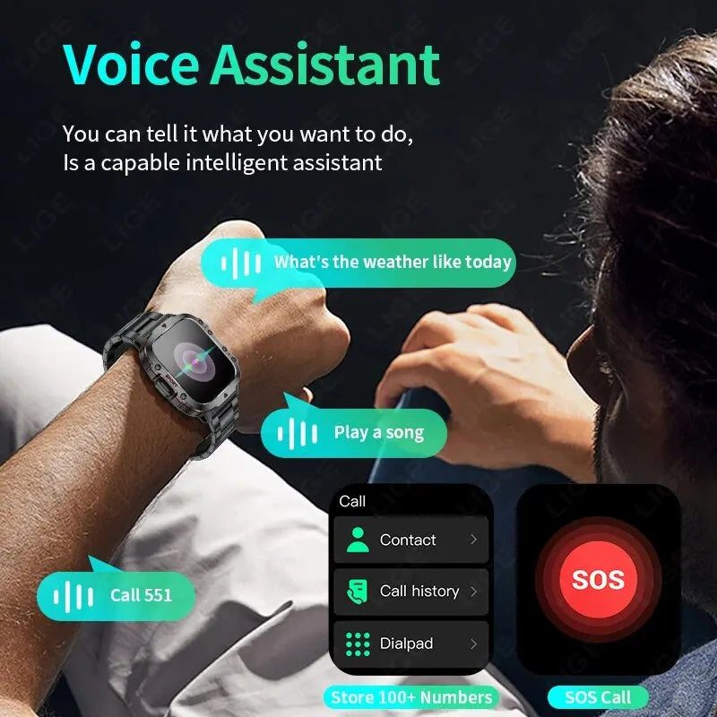 LIGE Smart Watch 1.96 Inch Screen 420 MAh Bluetooth Call Voice Assistant Watch Sports Fitness Waterproof Smartwatch For Men