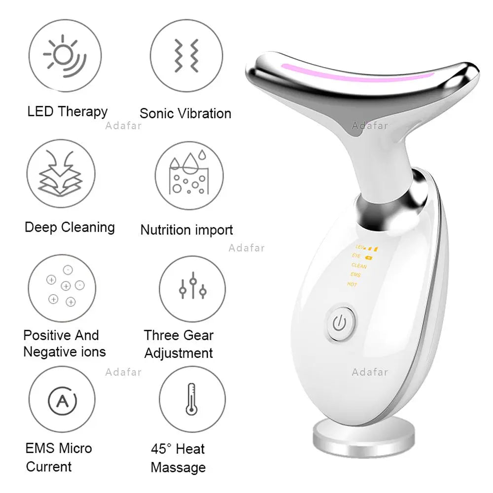 Micro-Current  Neck/Face Massger Ultrasonic Anti-Aging Wrinkle Remover Facial Lift Machine Photon Therapy Treatment EMS Ionic Skin Rejuvenation Face Tighten Tool