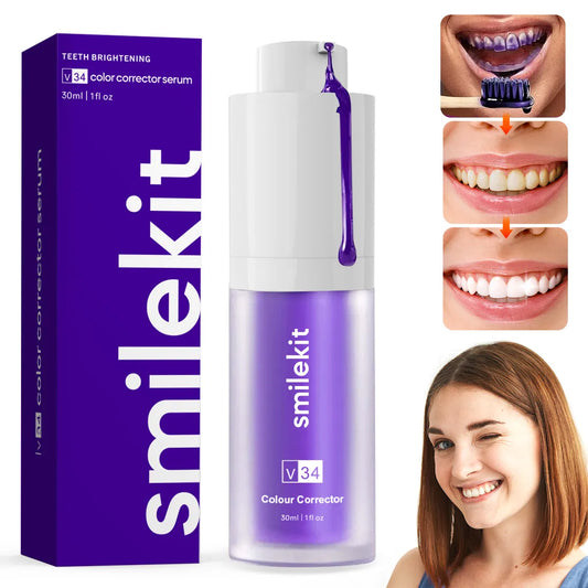 Smile Kit Teeth Color Corrector/Whitening Purple Toothpaste Dental Teeth Serum Reduce Yellowing Brightening Oral