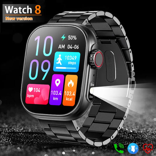 New Lighting LED Torch Smart Watch 2.01Inch Full Touch Screen Sports Watch Health Monitoring Bluetooth Call Smartwatch Men Women