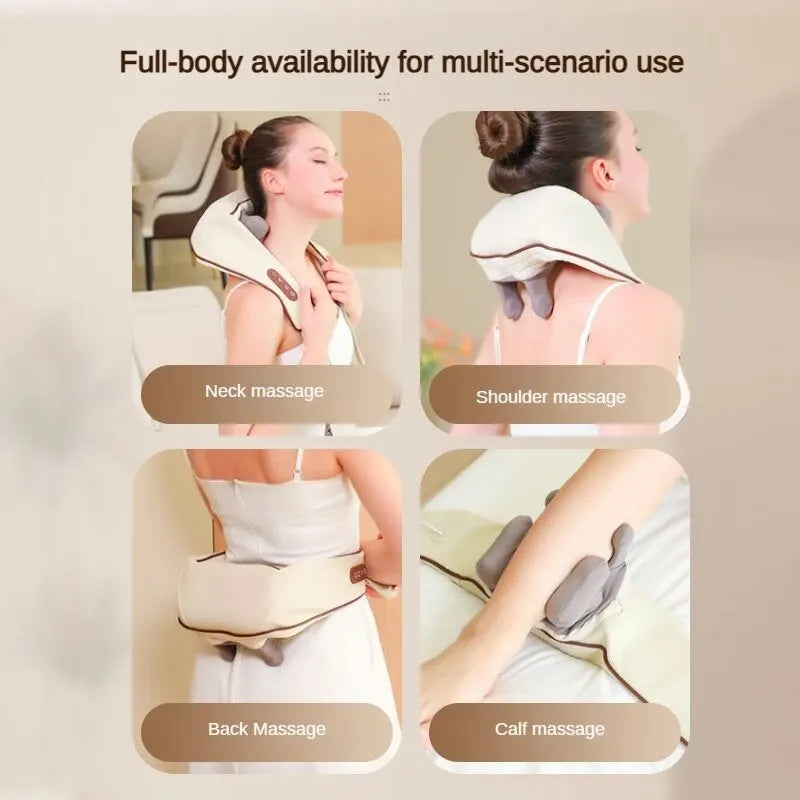 Wireless Electric Shiatsu Neck and Back Massager Soothing Heat Deep Tissue 5D Kneading Massage Pillow Shoulder Leg Body