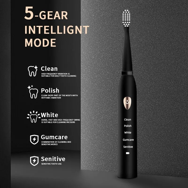 5-gear Mode USB Charging IPX7 Waterproof Acoustic Electric Toothbrush